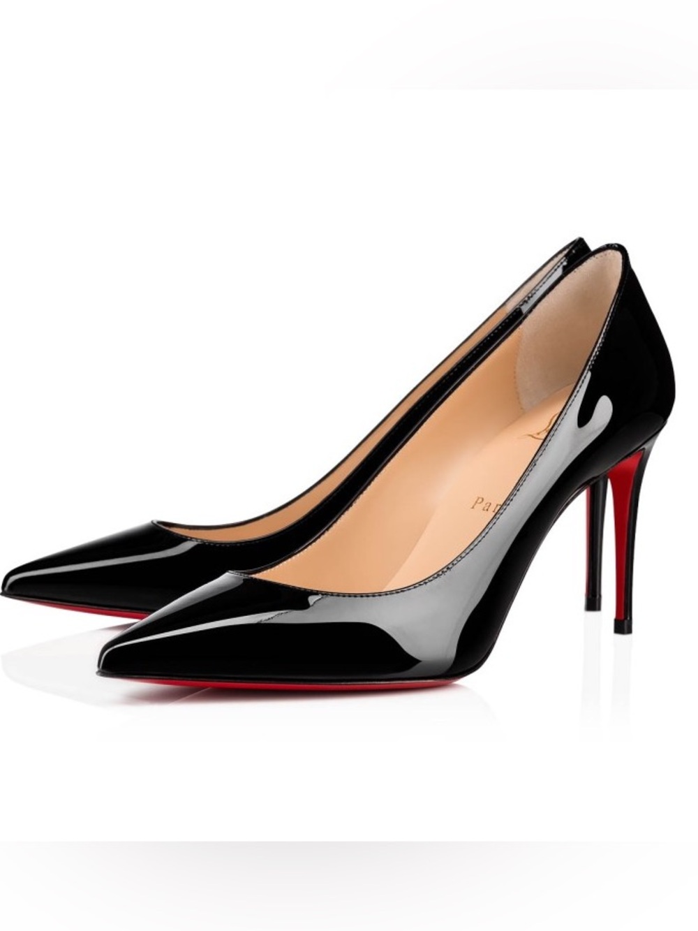 Christian Louboutin Black Patent Pointed-Toe Pumps with Red Sole